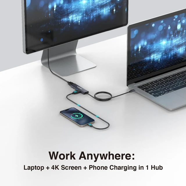Alt view image 4 of 7 - USB C Hub 5-in-1 Docking Station Portable HDMI 4K 30Hz with 100W PD Fast Charging, USB-C & USB-A 10Gbps, Travel-Friendly for Dell HP MacBook Air/Pro, iPad, Surface, Samsung Galaxy