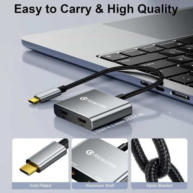 Alt view image 5 of 7 - USB C to Dual HDMI Adapter | 4K@60Hz HDMI Splitter Extended Display for Dual Monitors, Type C Converter for Windows/macOS, Windows Allows 3 Separate Screens, macOS Only Allows Mirror Mode