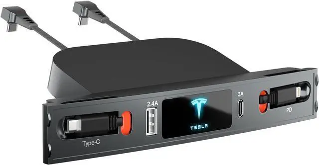 Main image of Tesla USB Hub for 2021 2022 2023 Tesla Model 3 Model Y, Multi-Port Retractable Hub Docking Station with Fast Charging Cable, Tesla Accessories Docking Station of Center Console for Model Y/3