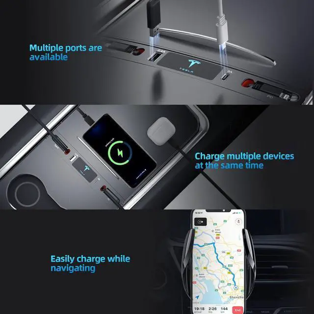 Alt view image 5 of 7 - Tesla USB Hub for 2021 2022 2023 Tesla Model 3 Model Y, Multi-Port Retractable Hub Docking Station with Fast Charging Cable, Tesla Accessories Docking Station of Center Console for Model Y/3