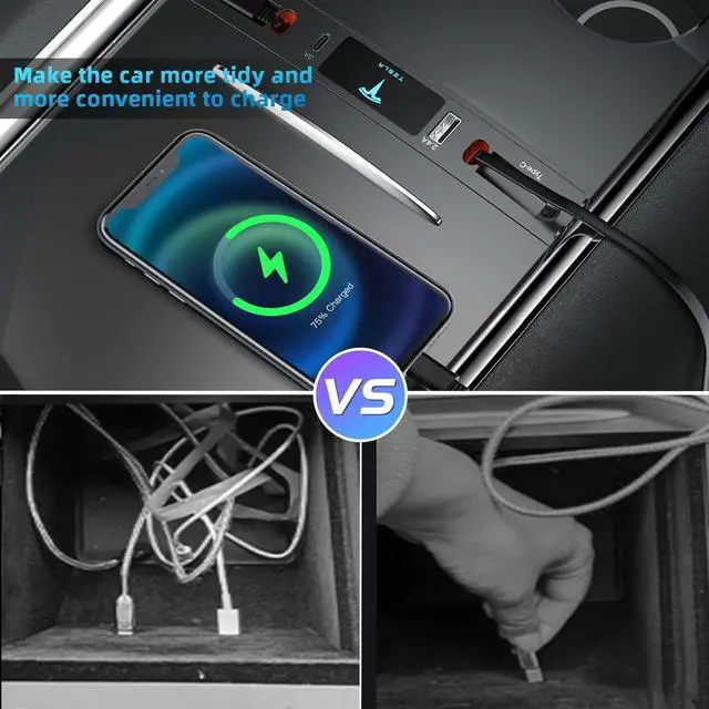 Alt view image 6 of 7 - Tesla USB Hub for 2021 2022 2023 Tesla Model 3 Model Y, Multi-Port Retractable Hub Docking Station with Fast Charging Cable, Tesla Accessories Docking Station of Center Console for Model Y/3