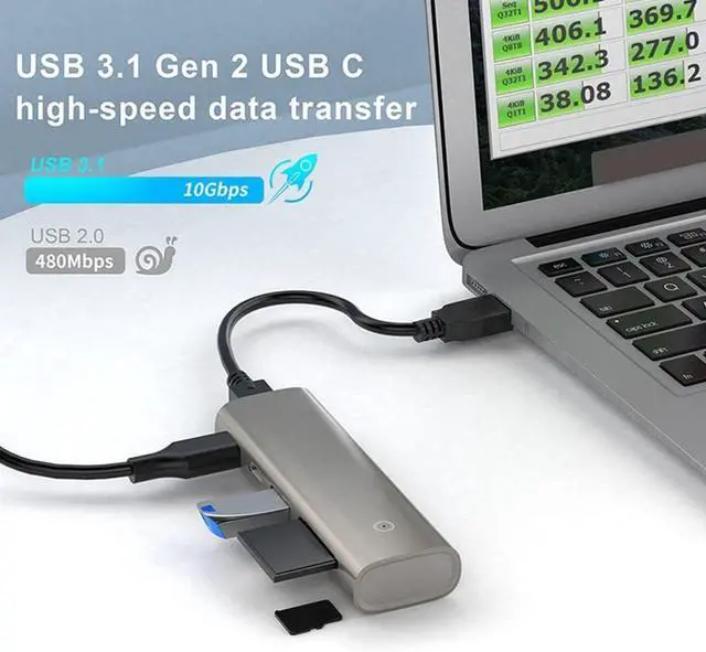 Alt view image 4 of 7 - Ldabrye High-speed Transmission USB C Hub 6 Port USB 3.1 Gen 2 Data Hub Aluminum USB Docking Station Splitter USB Hub Extensions