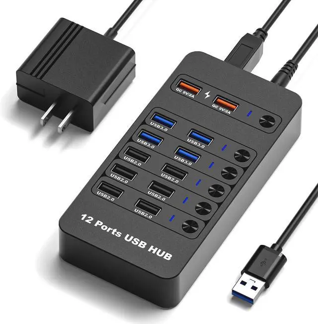 Main image of 12 Ports Powered USB 3.0 HubArector 12 in 1 USB Splitter Hub with 2 Smart Charging Ports, 10 USB A Ports, Individual On/Off Switches, USB 3.0 5Gbps High Speed Transfer, USB Hub for Laptop,Mac,PC
