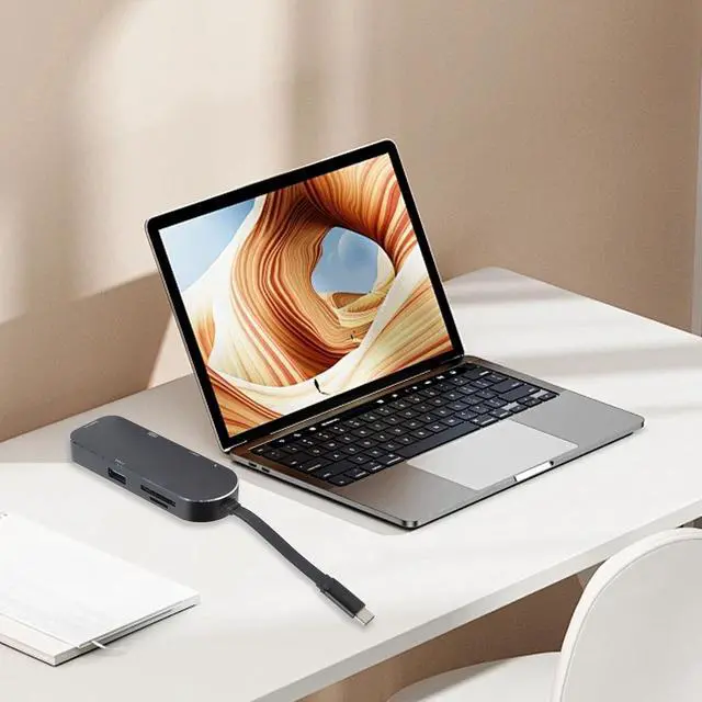 Alt view image 3 of 7 - 7 in 1 Type C Docking Station with 4K HD Output, RJ45, USB 3.0, PD, Storage Card Slots Compatible with, Glass panes, OS X, HarmonyOS (Black)