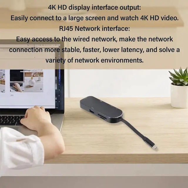 Alt view image 3 of 7 - 7 in 1 Type C Docking Station, 4K HD Display, RJ45, USB3.0, PD, Storage Card Slots, Micro Card Slots, Aluminum Alloy Hub for Android, OS X, HarmonyOS (Black)