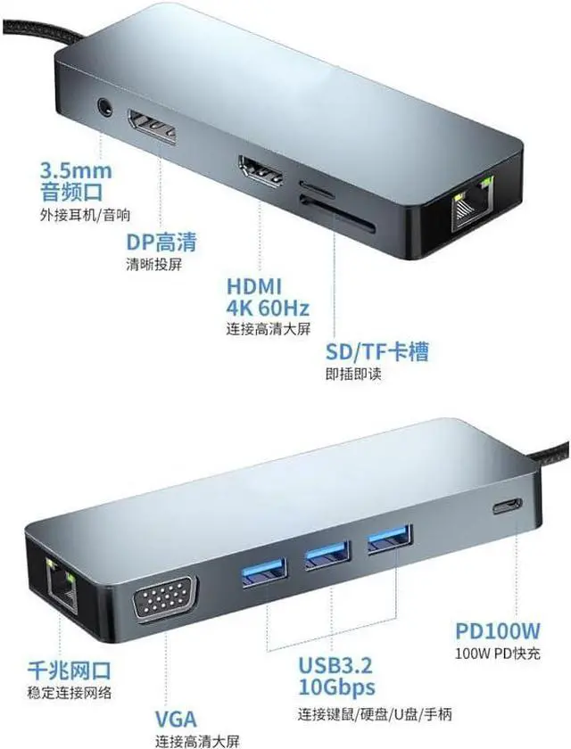 Alt view image 3 of 6 - Type-C Dock USB3.2 Expander Gigabit Network