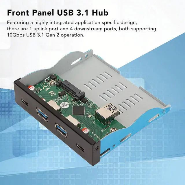 Alt view image 2 of 7 - Front Panel USB 3.1 Hub, 4 Downstream 1 Uplink Ports, 10Gbps Transfer Rate, Wide Compatibility, Aluminum Alloy Material, for Desktop PC Office Use