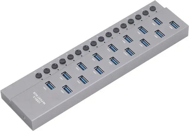 Alt view image 7 of 7 - 16 Ports USB 3.0 Hub Efficient High Speed Data Hub for Multiple Devices Power Switches for Home Office Use Aluminum Alloy (US Plug)