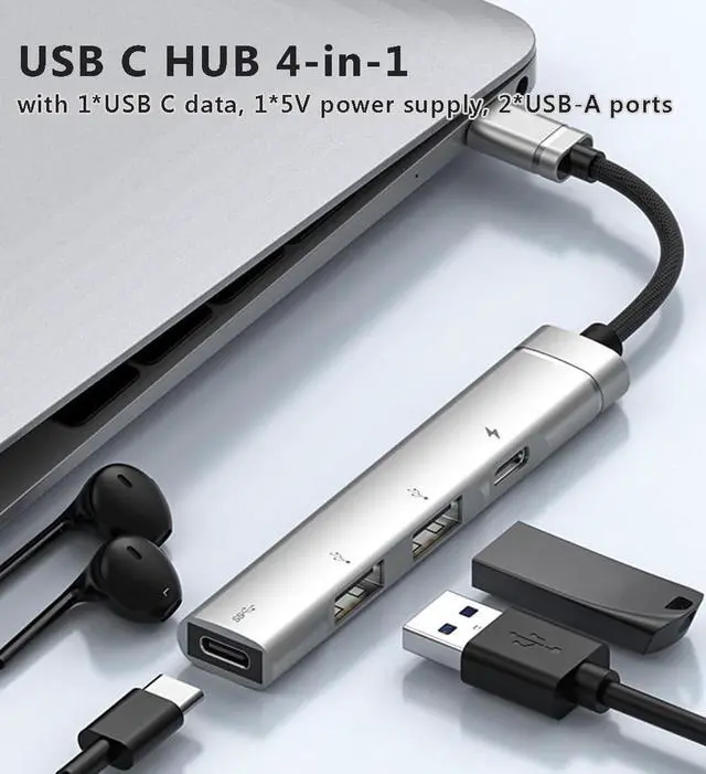 Alt view image 2 of 6 - 4 Ports USB C Hub, USB Port Extender for MacBook Pro, USB C Hub with USB C Data Port, 2*USB Ports & 1 * 5W USB C Port, USB C to USB A Hub for Mac, iPad Pro, Laptop, iPhone 15, etc