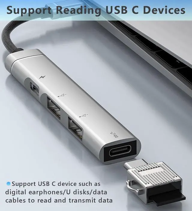 Alt view image 3 of 6 - 4 Ports USB C Hub, USB Port Extender for MacBook Pro, USB C Hub with USB C Data Port, 2*USB Ports & 1 * 5W USB C Port, USB C to USB A Hub for Mac, iPad Pro, Laptop, iPhone 15, etc