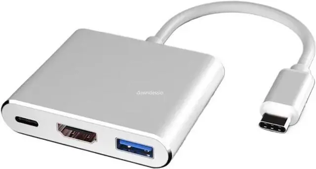 Alt view image 4 of 6 - TY>pe C HUB USB C to HDMI-Compatible Splitter USB-C 3 in 1 4K HDMI-Compatible USB 3.0 PD Fast SMA/*rt Adapter for(Sliver)
