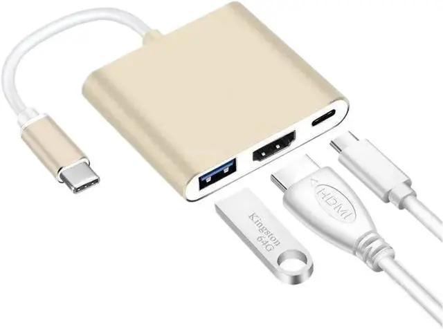 Alt view image 3 of 6 - TY>pe C HUB USB C to HDMI-Compatible Splitter USB-C 3 in 1 4K HDMI-Compatible USB 3.0 PD Fast SMA/*rt Adapter for(Sliver)