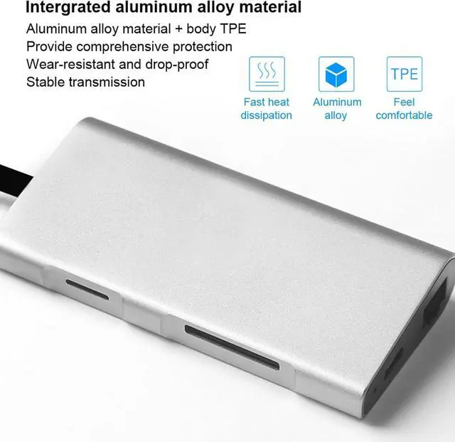 Alt view image 2 of 7 - 8 in 1 Multi Function USB C Docking Station with, USB3.0, Gigabit Ethernet, for Stable Transmission and 4K x 2K Resolution