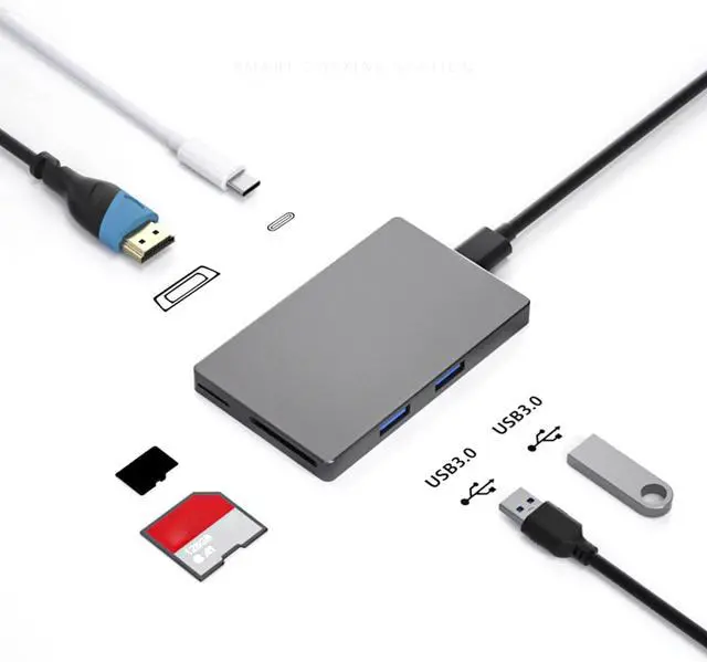 Alt view image 2 of 7 - 6Port USB C Adapter 4K60hz Video Transfer USB 3.0x2 Data Port Card Reader Enhances Connection Fast Charging