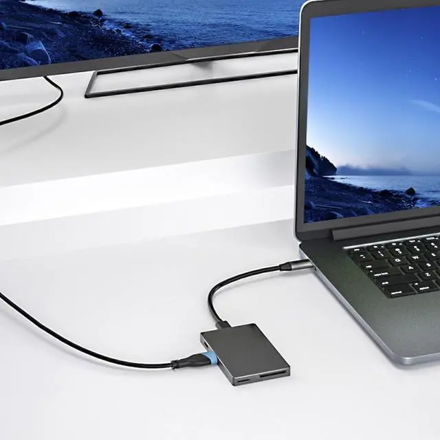 Alt view image 6 of 7 - 6Port USB C Adapter 4K60hz Video Transfer USB 3.0x2 Data Port Card Reader Enhances Connection Fast Charging