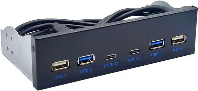 Main image of DRAGONRUN USB C Hub Floppy Front Panel 2 Port USB + 2 Port USB 3.2 Type C 19 Pin Connector for 5.25" CD-ROM Bay Desktop