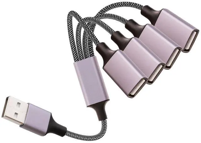 Main image of Fidioto USB A Splitter - 10 Inch Long, 1 in 4 Out USB Y Splitter for Charging & Data Transfer, Compatible with Webcam, Printer, Laptop (Grey)