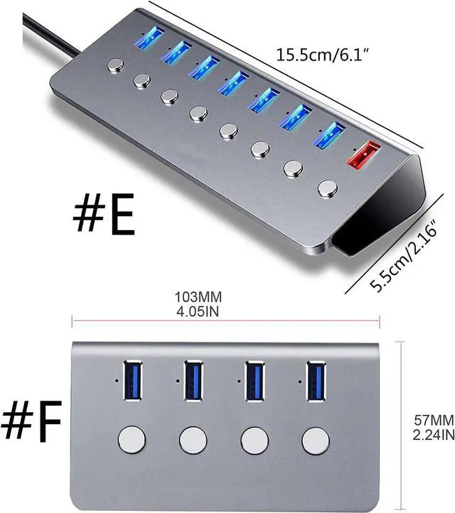Alt view image 2 of 7 - Bjebndd 4-Port/8-port USB3.0 Hub With On Off Switch USB Splitter Multi-port Expander Fast Data Transmission For PC Computer
