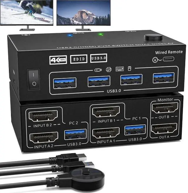 Alt view image 2 of 7 - Clear USB3.0 Port KVM Switcher 202AS Clear Resolution And Vibrant Colors For Home And Office Use 2channel KVM Switcher
