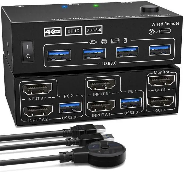Main image of Clear USB3.0 Port KVM Switcher 202AS Clear Resolution And Vibrant Colors For Home And Office Use 2channel KVM Switcher
