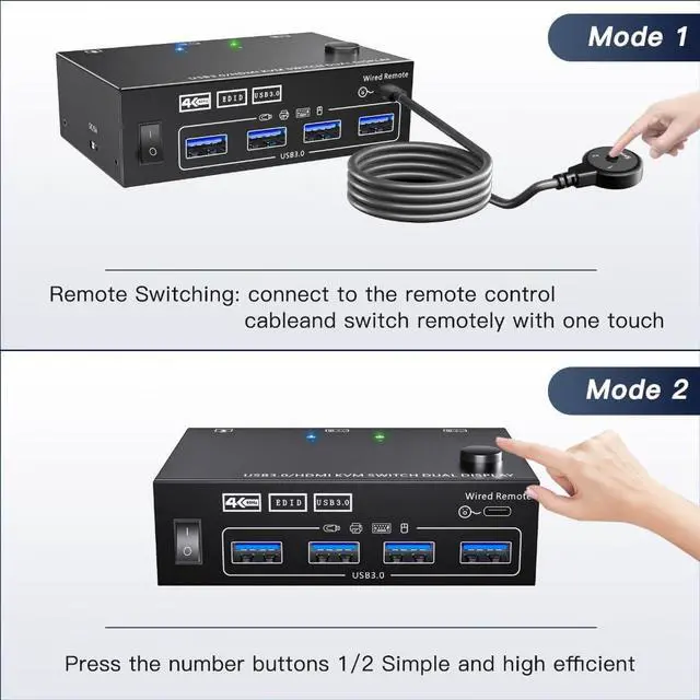 Alt view image 6 of 7 - Clear USB3.0 Port KVM Switcher 202AS Clear Resolution And Vibrant Colors For Home And Office Use 2channel KVM Switcher