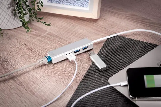 Alt view image 2 of 7 - Assmann DIGITUS USB 3.0 3-Port Hub & Gigabit LAN-Adaptor