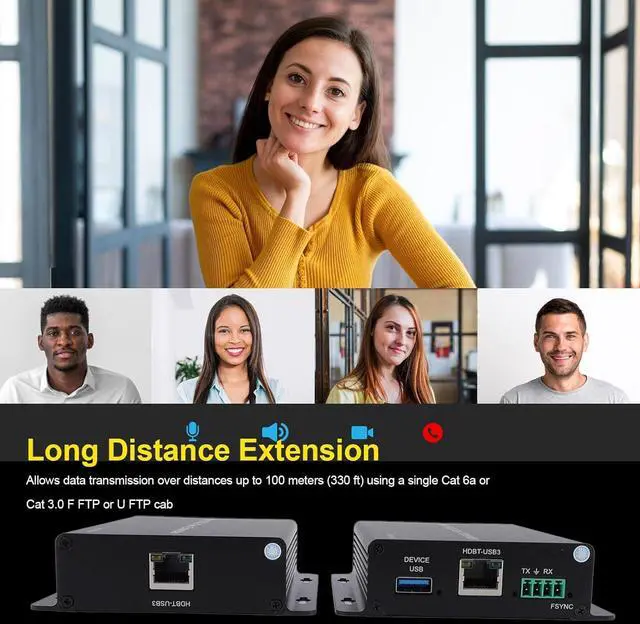 Alt view image 4 of 7 - USB 3.2 Extender Over Cat6a Ethernet - 4 Port 330FT Data Transfer Kit with Receiver Transmitter, Plug & Play for PC Webcam Security Cameras (US Plug)