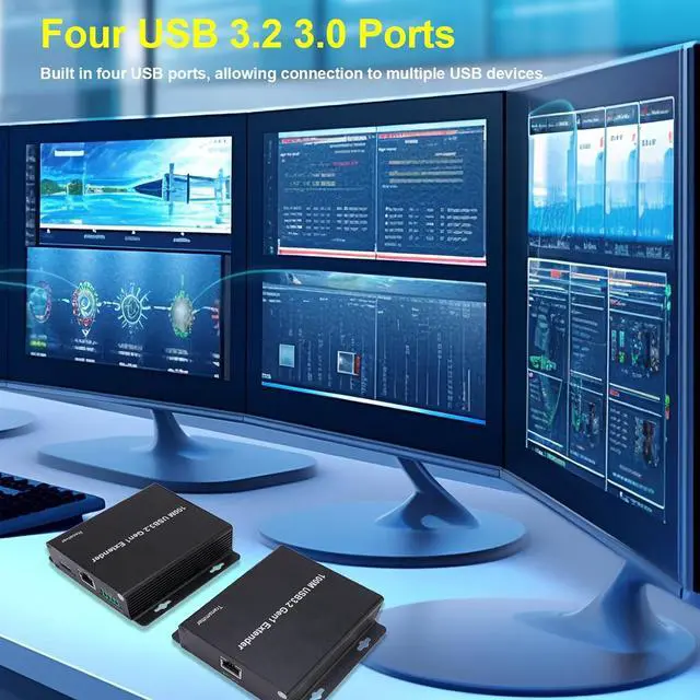 Alt view image 2 of 7 - USB 3.2 Extender Over Cat6a Ethernet - 4 Port 330FT Data Transfer Kit with Receiver Transmitter, Plug & Play for PC Webcam Security Cameras (US Plug)