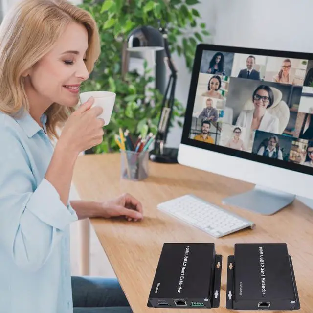 Alt view image 5 of 7 - USB 3.2 Extender Over Cat6a Ethernet - 4 Port 330FT Data Transfer Kit with Receiver Transmitter, Plug & Play for PC Webcam Security Cameras (US Plug)