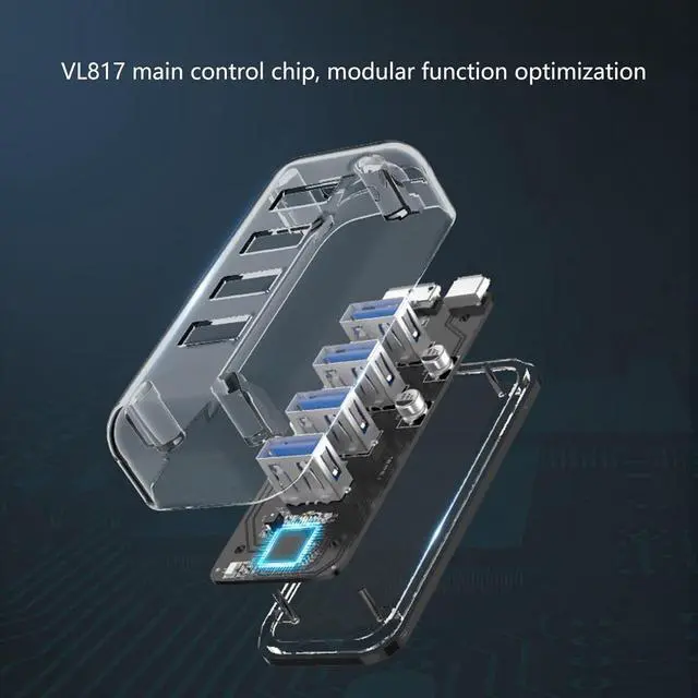 Alt view image 6 of 7 - Rdxanc USB Charging Adapter 4-Port USB3.0 Splitter for Laptop and PC VL817 Contol Double Power Supply For Laptop PC Computer