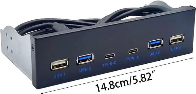 Alt view image 4 of 7 - DRAGONRUN USB C Hub Floppy Front Panel 2 Port USB + 2 Port USB 3.2 Type C 19 Pin Connector for 5.25" CD-ROM Bay Desktop