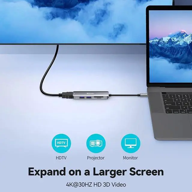 Alt view image 3 of 4 - USB C Hub Adapter for Tablet PC by Elrido, USB-C HDMI Port Dongle for Tablet Converter 5 in 1 with 4K HDMI,USB 3.0 Ports,SD,TF for m1 m2 Computer Has Such Surface and Other Type C Devices