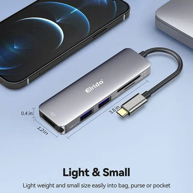 Alt view image 4 of 4 - USB C Hub Adapter for Tablet PC by Elrido, USB-C HDMI Port Dongle for Tablet Converter 5 in 1 with 4K HDMI,USB 3.0 Ports,SD,TF for m1 m2 Computer Has Such Surface and Other Type C Devices