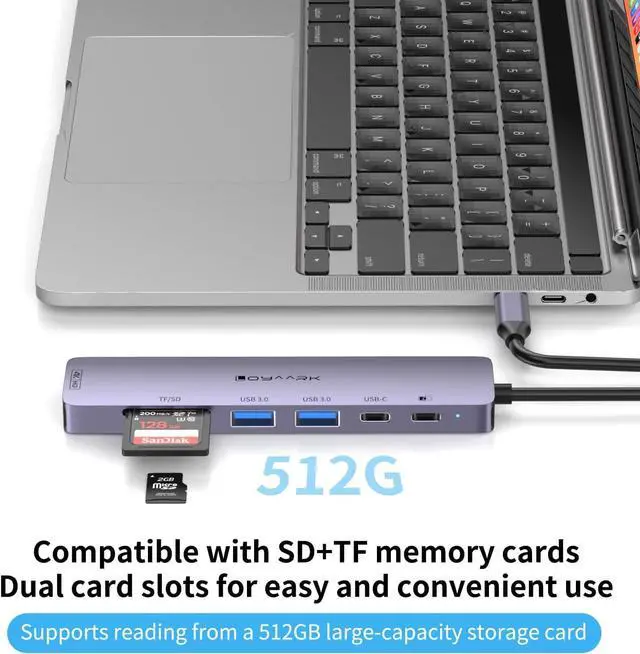 Alt view image 3 of 6 - USB C HUB,USB C to 4K60hz HD Multi-Port Adapter for MacBook Pro,2 USB 3.0 and 1 5Gbps Type-C Data Ports,USB c Splitter with 4K60hz HD Port,PD 100W Smart Charging,SD/TF3.0 Dual Disc Reader