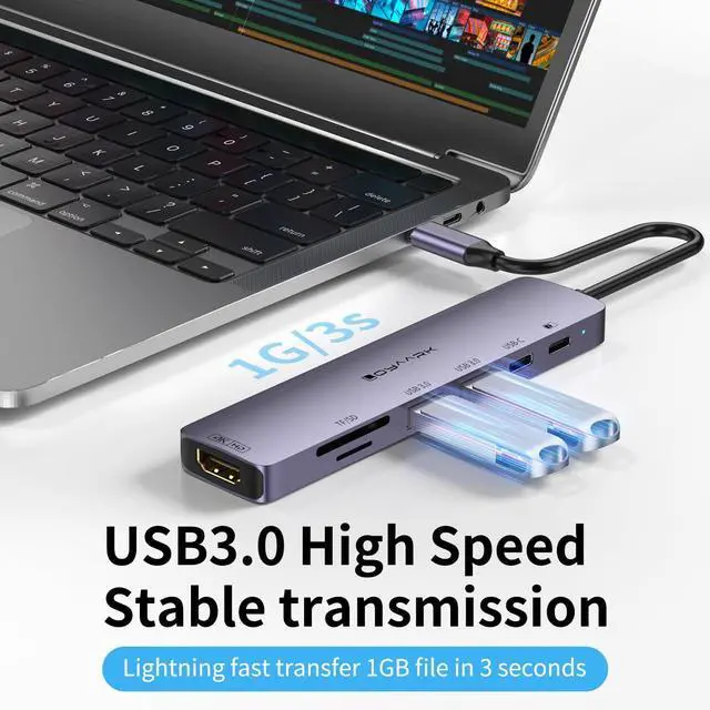 Alt view image 5 of 6 - USB C HUB,USB C to 4K60hz HD Multi-Port Adapter for MacBook Pro,2 USB 3.0 and 1 5Gbps Type-C Data Ports,USB c Splitter with 4K60hz HD Port,PD 100W Smart Charging,SD/TF3.0 Dual Disc Reader