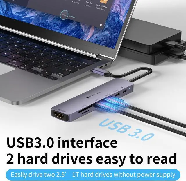 Alt view image 6 of 6 - USB C HUB,USB C to 4K60hz HD Multi-Port Adapter for MacBook Pro,2 USB 3.0 and 1 5Gbps Type-C Data Ports,USB c Splitter with 4K60hz HD Port,PD 100W Smart Charging,SD/TF3.0 Dual Disc Reader