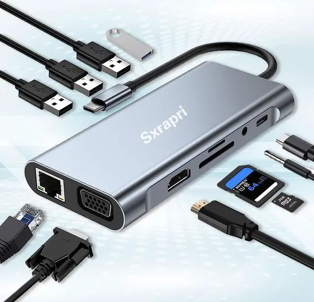 Main image of USB C Hub Docking Station HDMI Adapter,(11 in 1) Multiport Adapter,w/gigabit Ethernet,VGA,SD/TF,Audio,Data Port,Docking Station for Various Types of Notebook Computers