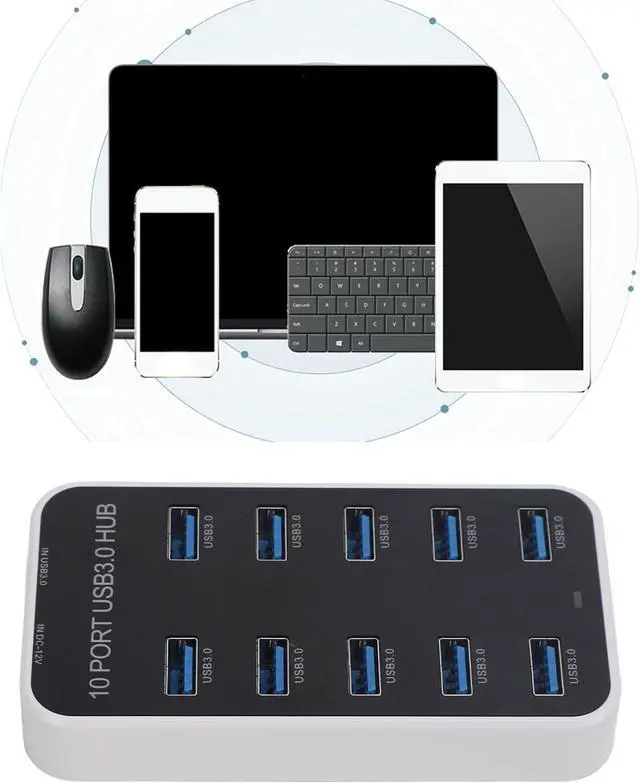 Alt view image 6 of 7 - USB Hub 10, USB 3.0 Hub 10 Port USB Hub Splitter Docking Station DC12V?24V Fast Data Transmission USB Expansion Hub Data Hub with USB 3.0 Data for Smartphone, Tablet