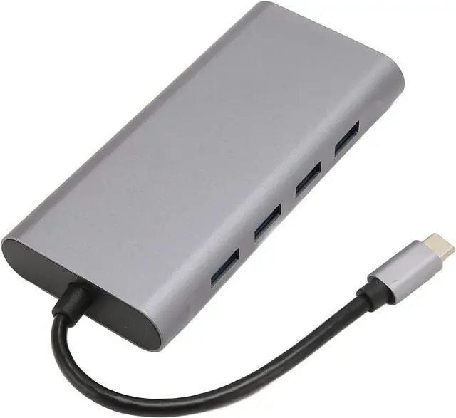 Alt view image 4 of 7 - 11 in 1 USB C Hub Multiport Adapter, 4xUSB3.0 HD 4K VGA RJ45 Ethernet PD Charging 3.5mm Sound, Deep Sky Gray Aluminum Alloy Docking Station for Laptops