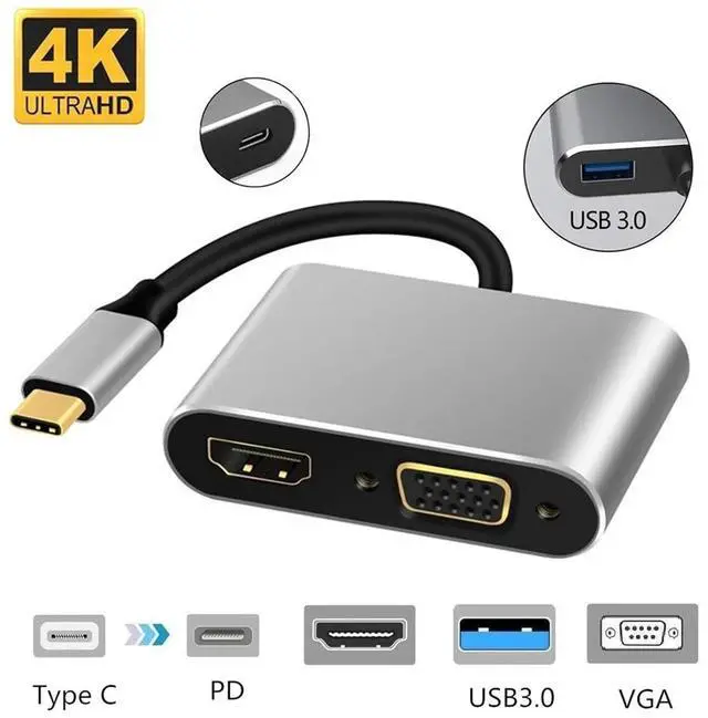 Alt view image 2 of 3 - 4-in-1 TY>pe C Adapter Hub to HDMI USB 3.0 Digital AV Multiport Adapter with T/ype-C/i PD Port Compatible