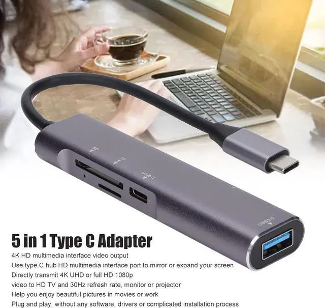 Alt view image 6 of 7 - QT05 Type C to HD Multimedia Interface USB 3.0 Hub, 5 in 1 Multi Function Hub for Computers, Supports PD Charging and Data Transmission, 4K HD Video Output, Plug and Play