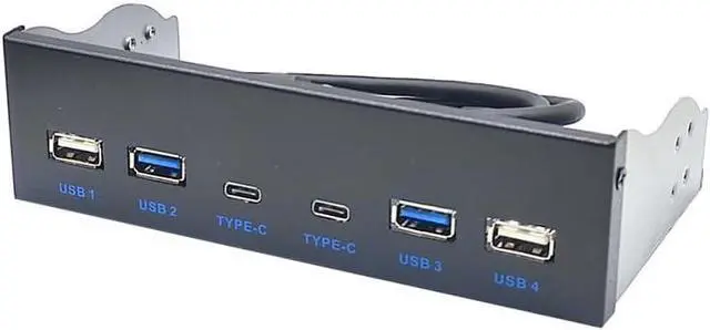 Main image of USB 3.0 Front Panel for Desktop 5.25" CD-ROM Drive Bay USB3.0/3.2 19Pin USB2.0 9Pin to 2X USB Type C + 2X USB3.0 + 2X USB2.0 HUB