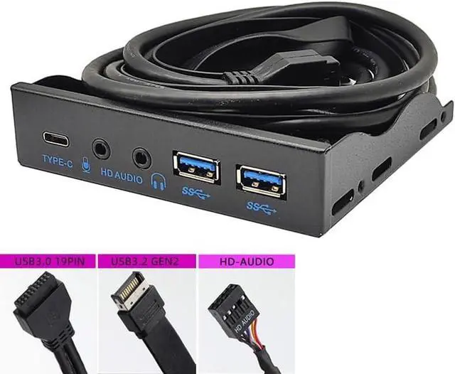 Alt view image 2 of 2 - USB Front Panel for PC USB3.2 Gen2 10Gbps Type C + 19Pin 2Port USB3.0 Hub + HD Audio 3.5mm Earphone MIC for 3.5" Floppy Disk Bay