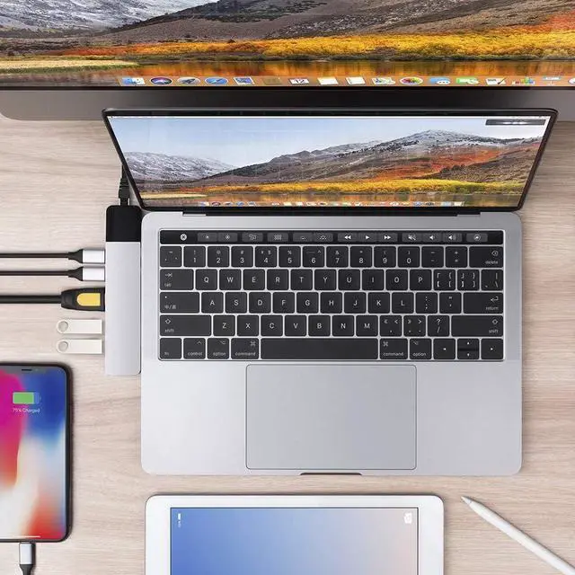 Alt view image 2 of 7 - HyperDrive USB C Hub, NET 6-in-2 for MacBook Pro Air, Multi-Port USB-C Dongle w/Gigabit Ethernet, 40Gbps/100W PD, 5Gbps/60W PD, 4K30Hz HDMI