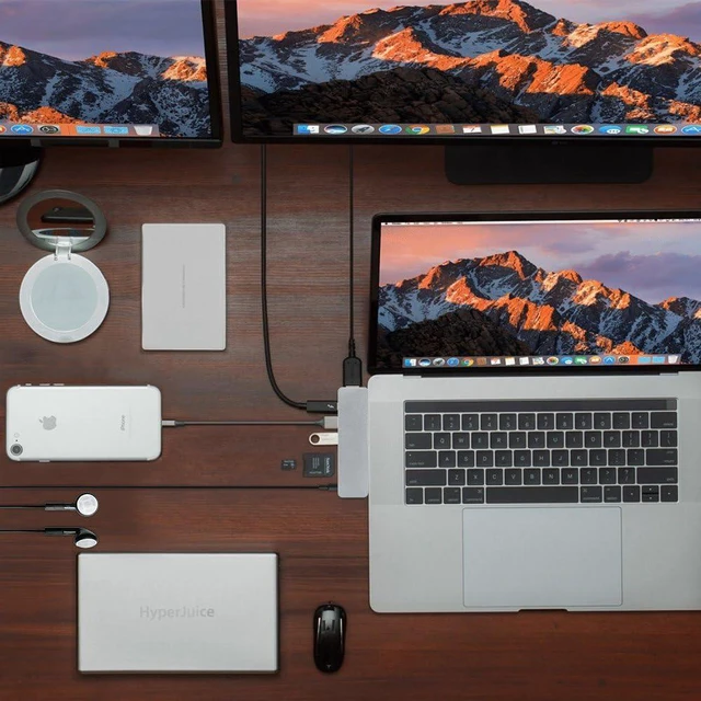 Alt view image 2 of 7 - HyperDrive USB-C Hub Adapter, Sanho Solo 7-in-1 Type C Dongle for MacBook Pro, PC w USB-C Port: USBC 60W Power Delivery, USBC 5Gbps Data, 4K HDMI, microSD/SD Card Reader, 2xUSB 3.0, Audio Jack - Grey