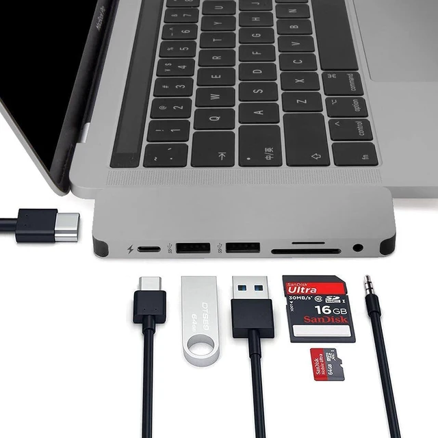 Main image of HyperDrive USB-C Hub Adapter, Sanho Solo 7-in-1 Type C Dongle for MacBook Pro, PC w USB-C Port: USBC 60W Power Delivery, USBC 5Gbps Data, 4K HDMI, microSD/SD Card Reader, 2xUSB 3.0, Audio Jack - Grey