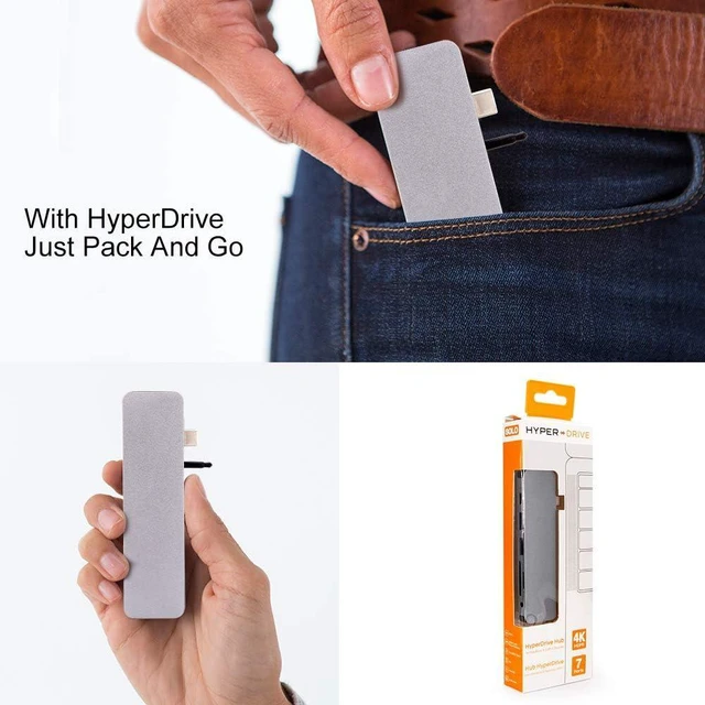 Alt view image 6 of 7 - HyperDrive USB-C Hub Adapter, Sanho Solo 7-in-1 Type C Dongle for MacBook Pro, PC w USB-C Port: USBC 60W Power Delivery, USBC 5Gbps Data, 4K HDMI, microSD/SD Card Reader, 2xUSB 3.0, Audio Jack - Grey