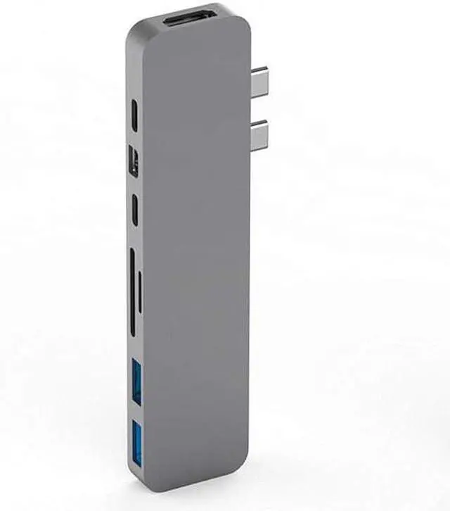Alt view image 7 of 7 - HyperDrive Mac USB C Hub Adapter, Multi-Port Hub MacBook Pro 2020 2019-2016, MacBook Air 8-in-2 Dongle w Thunderbolt 3, USB-C 100W PD, 4K HDMI, MiniDP, microSD/SD Card Reader, 2xUSB A - Gray