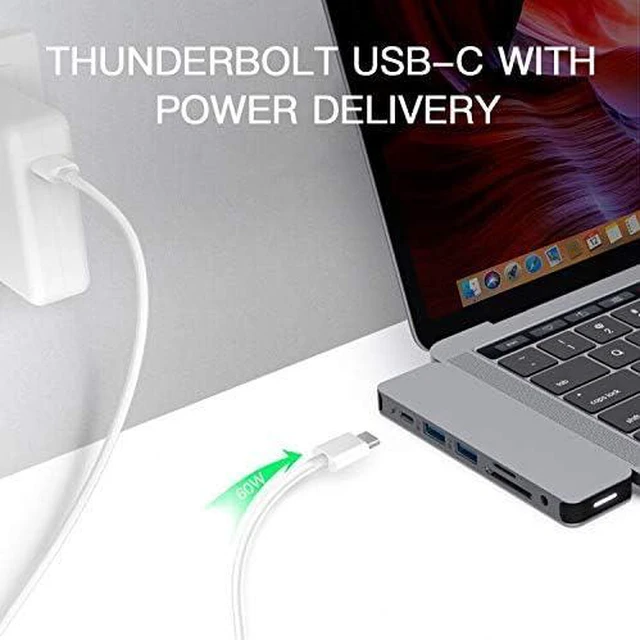 Alt view image 4 of 7 - HyperDrive USB-C Hub Adapter, Sanho Solo 7-in-1 Type C Dongle for MacBook Pro, PC w USB-C Port: USBC 60W Power Delivery, USBC 5Gbps Data, 4K HDMI, microSD/SD Card Reader, 2xUSB 3.0, Audio Jack - Grey