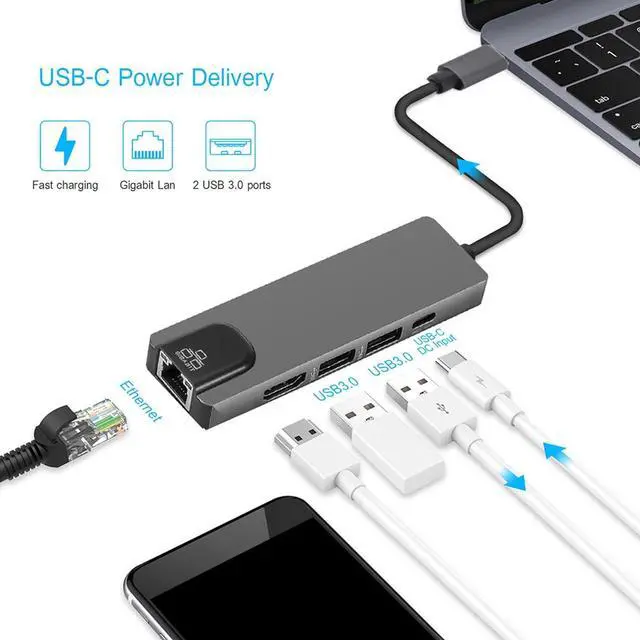 Alt view image 2 of 7 - Aluminum 8/5 in 1 Type C Hubs with USB A USB C 4K Video Output and Fast Data Transfer for Work and Play